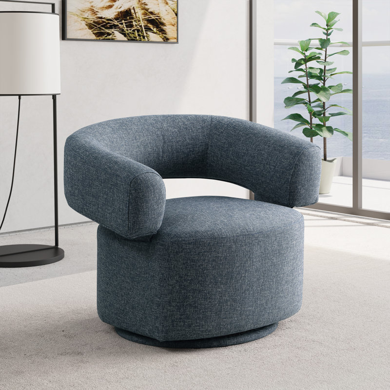 Niya Upholstered Swivel Accent Chair, Blue Linen Textured Fabric