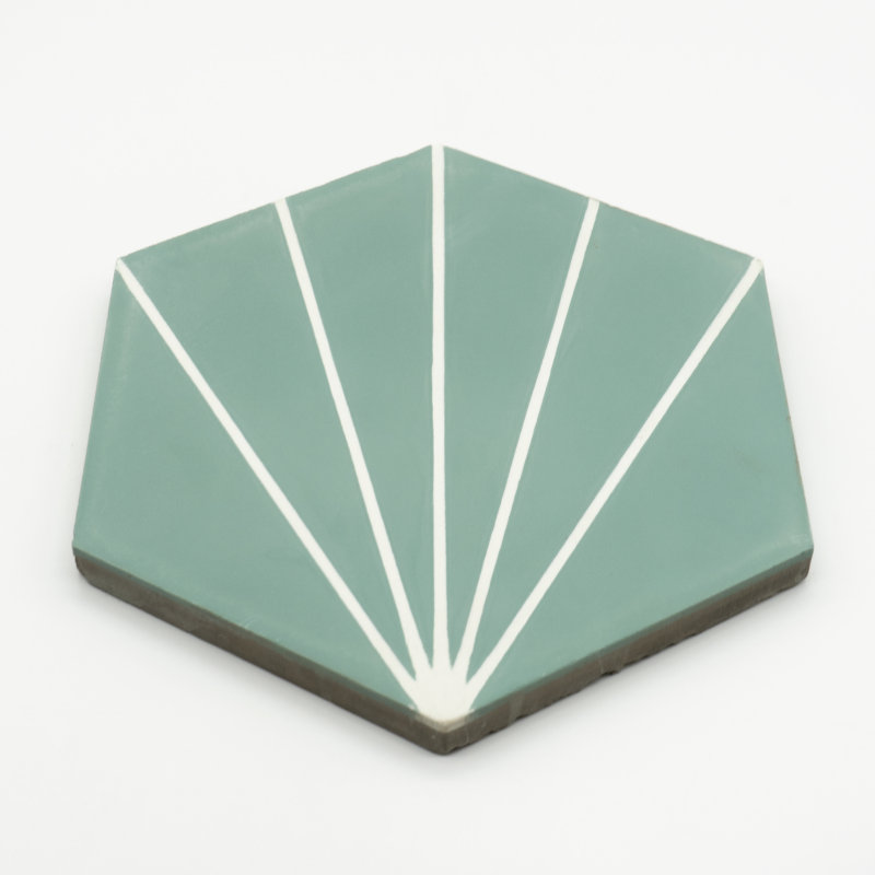 Menara 8" x 9" Cement Patterned Wall & Floor Tile, Light Green/White