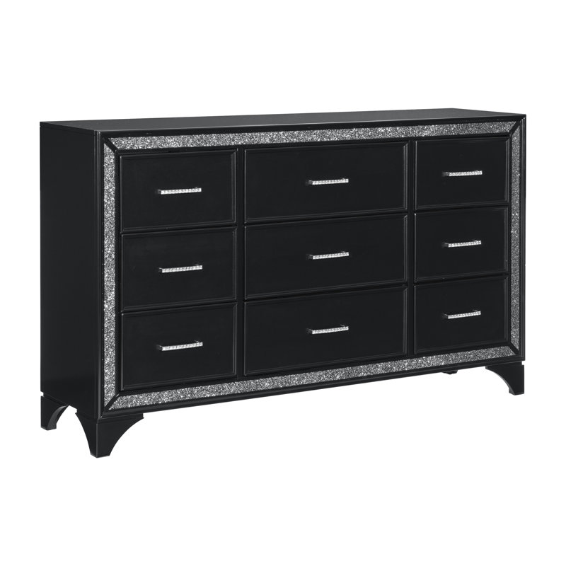 Commode 9 tiroirs avec miroir Margolf, Noir, noir, noir, noir