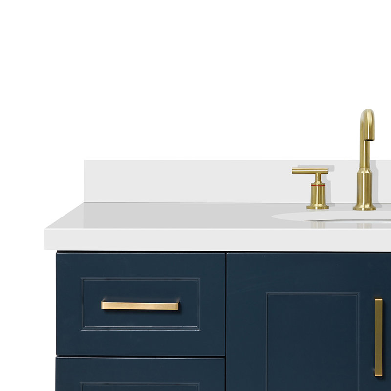 Freitas 48'' Solid Wood Single Bathroom Vanity, Gray, Rectangle, White Quartz