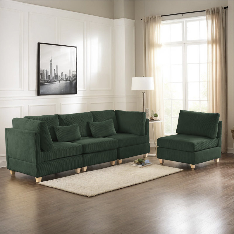 Canapé modulaire 126 po en velours côtelé, Vert