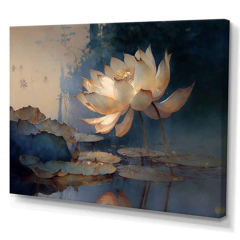 Vintage Lotus at Dawn - Print on Canvas, 30" H x 40" W x 1.5" D, Wrapped Canvas