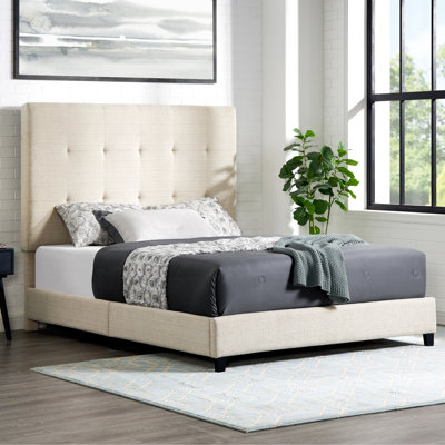 Grand lit transitionnel avec 3 lattes de soutien et revêtement de chambre rembourré beige