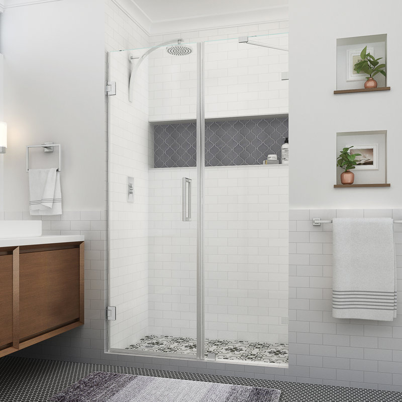 Nautis XL 49.25 - 50.25 in. W x 80 in. H Hinged Frameless Shower Door with Clear StarCast Glass, Stainless Steel