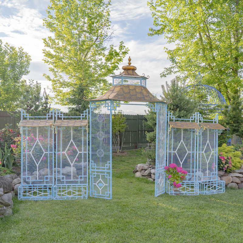 189.75'' W x 22.44'' D Iron Arbour Gate with Gate in Blue