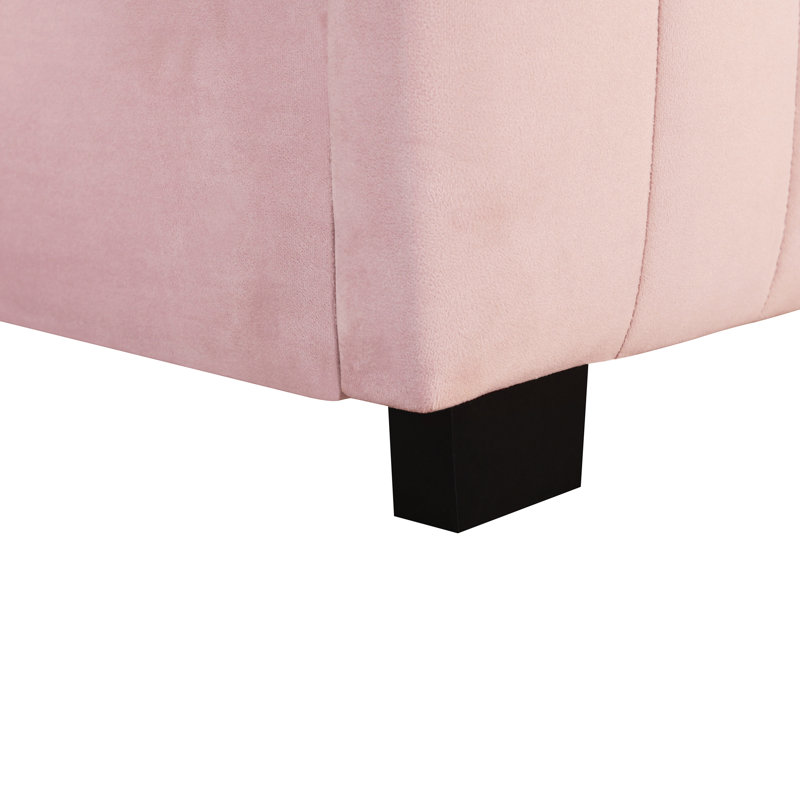 Lit plateforme simple tapissier avec lit gigogne en velours rose - Fabrication solide et polyvalente, option d'utilisation, sans sommier