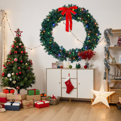 Couronne de Noël 60 po en PVC avec nœud 4 lumières couleur