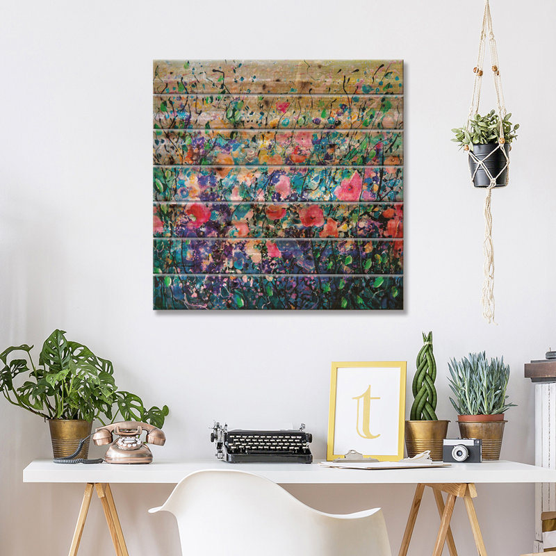 Fleurs colorées par Olena Art - peinture sur bois sans cadre
