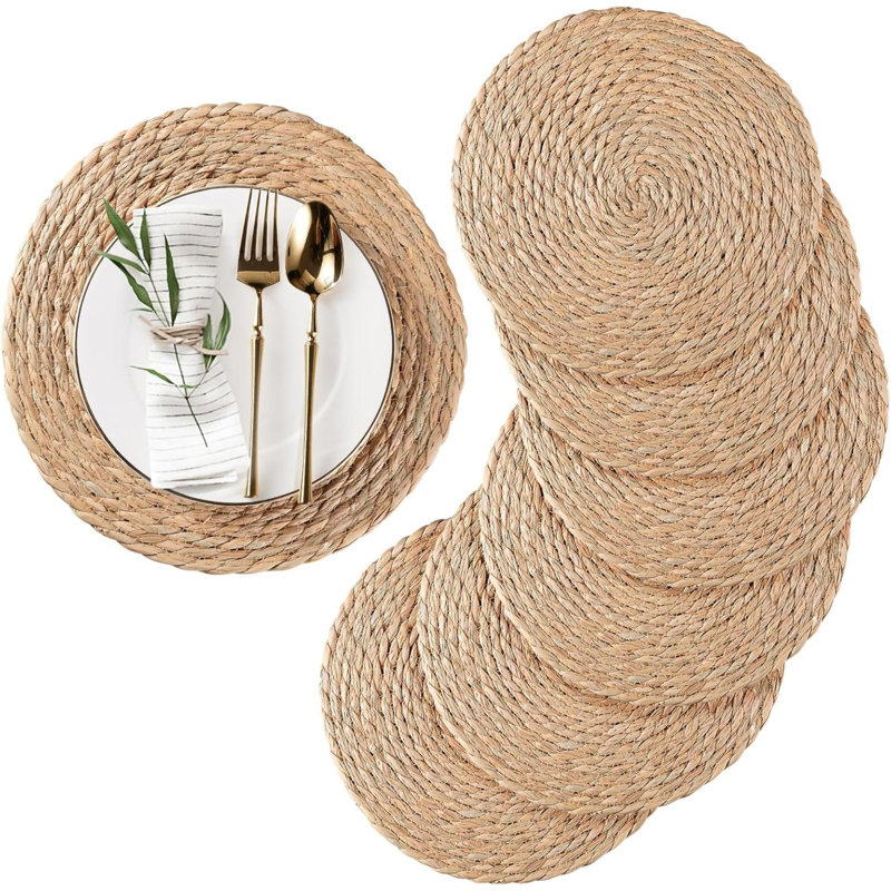 Ensemble de napperons ronds tissés de 6 napperons en jacinthe d'eau naturelle Ensemble de napperons en osier Farmhouse Boho