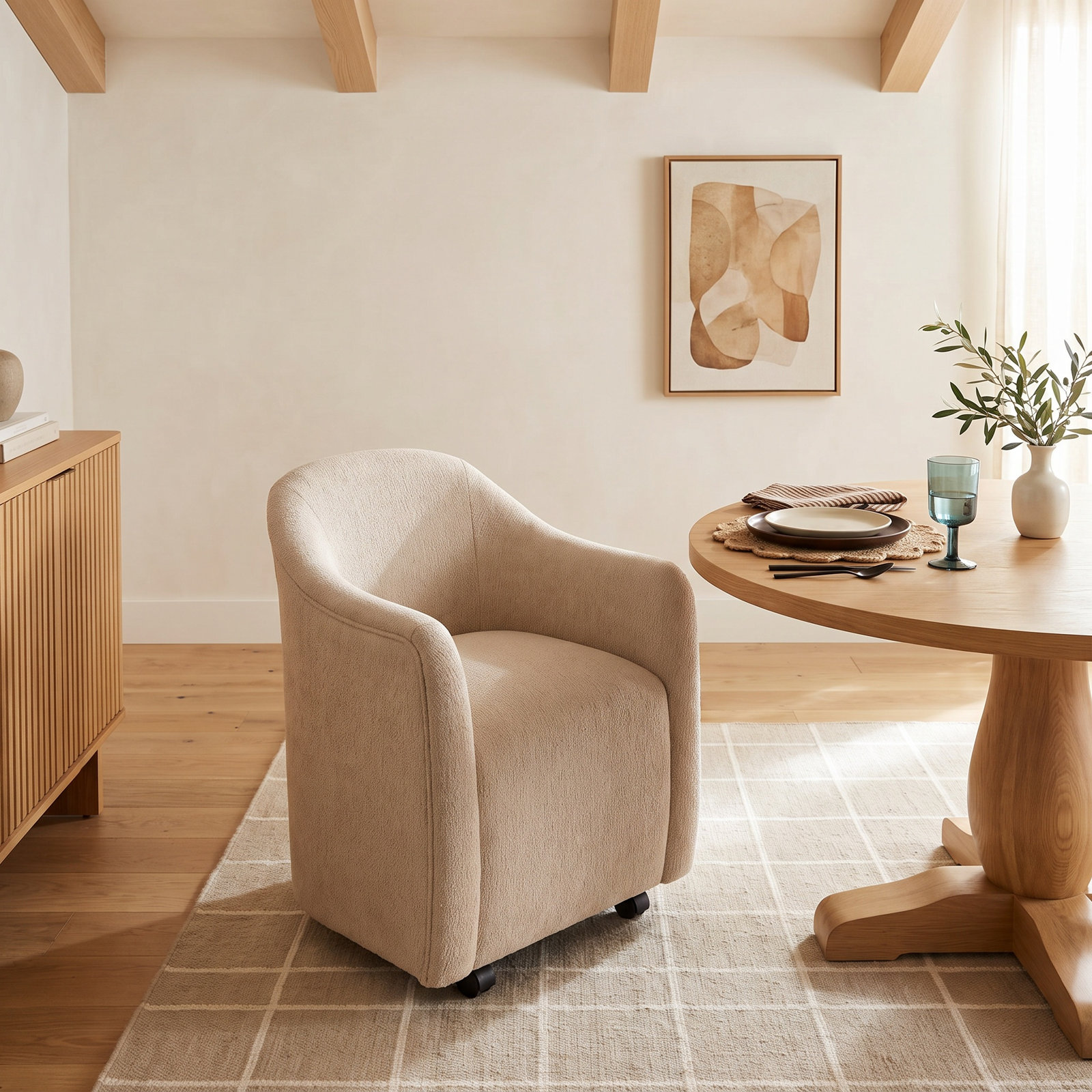 Myla Dining Armchair, Beige Performance Chenille