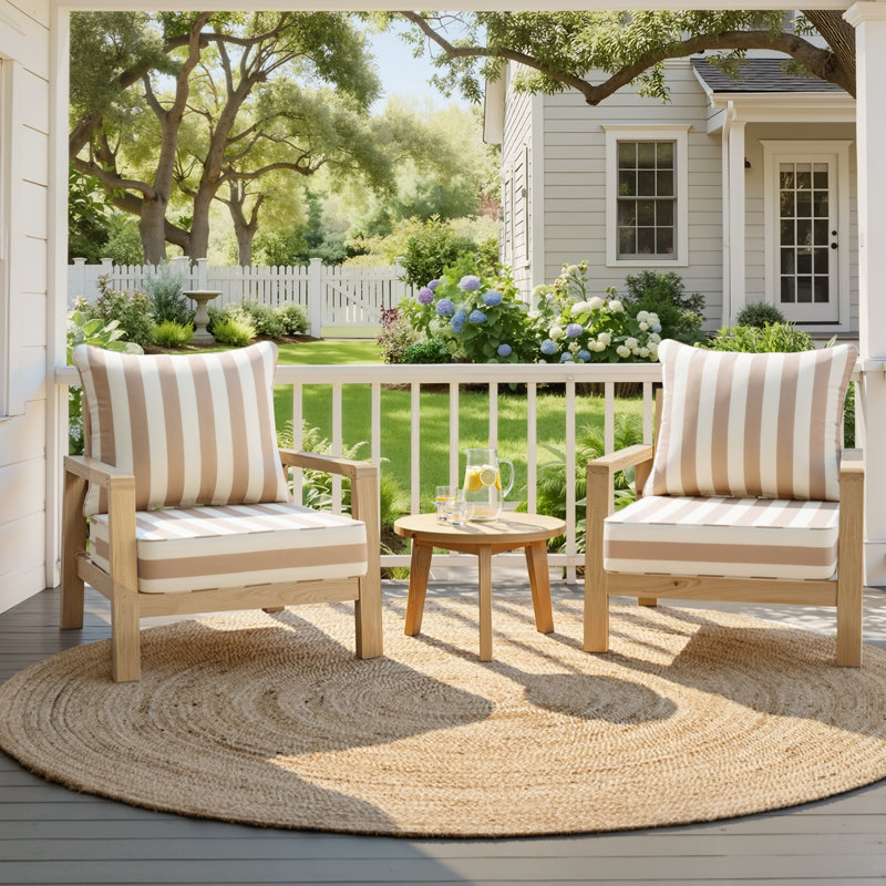 Coussins de siège d'extérieur l 24 po x P 24 po x H 5,5 po, 2, Rayures brun clair / beige