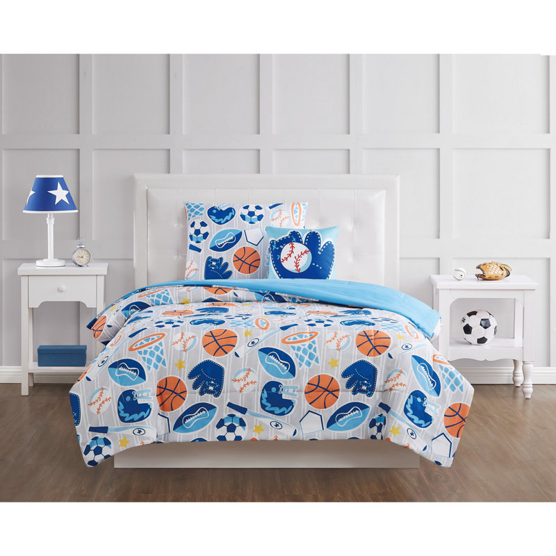My World All Star Comforter Set - Sports Themed Bedding for Kids - Soccer, Basketball, Baseball, Football - Includes Decorative Pillow