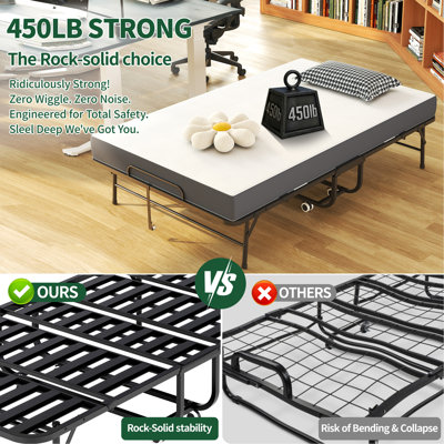 Grand grand lit pliant de 75 po x 46 po pour les personnes de grande taille, lit escamotable extra long et large avec mousse à mémoire de forme de 5 po, lit d'invité robuste d'une capacité de 450 lb, lit simple portable spacieux
