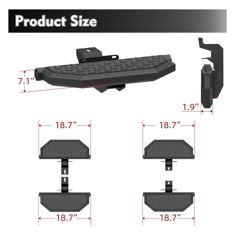 Marchepieds noirs en acier au carbone pour les modèles 4 portes Jeep Wrangler JK & JKU 2007-2018