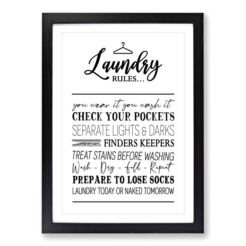 Laundry Rules - Picture Frame Typography, Black Framed, 36cm H x 27cm W x 2cm D