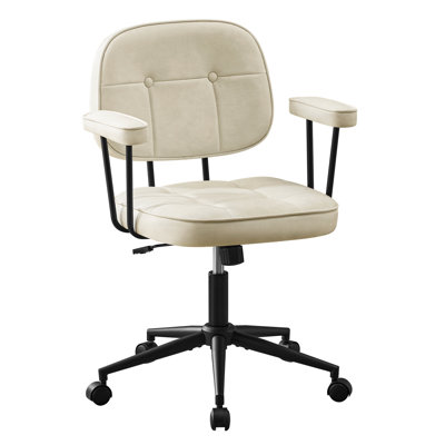 Ergonomic Swivel Home Office Chair, Faux Leather Arm Task Chair with Low Back,Rocking Function. by 17 Stories