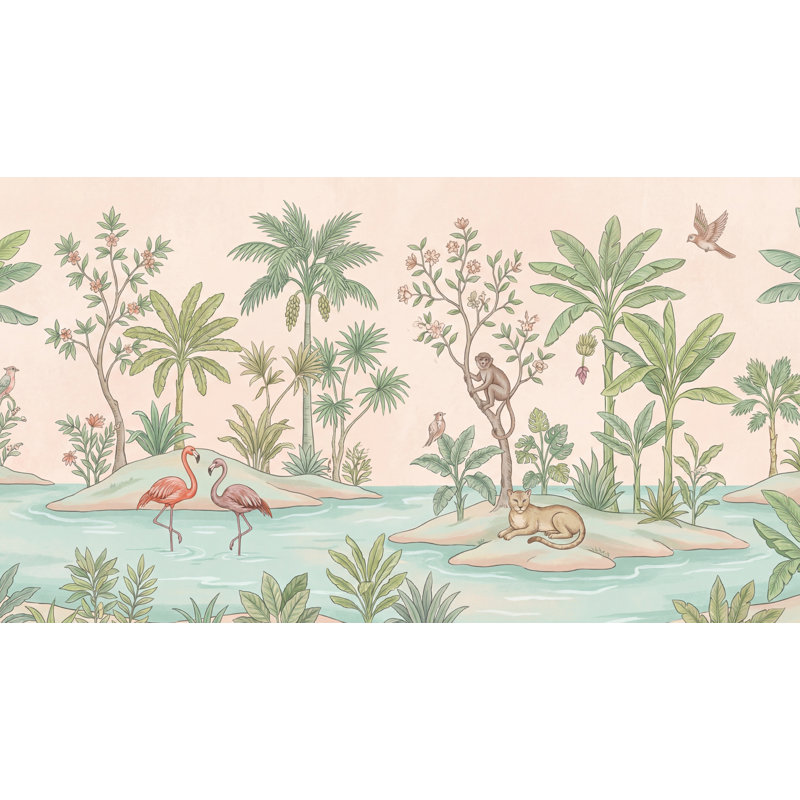 Papier peint tropical tropical, 120" x 96", Peler et coller