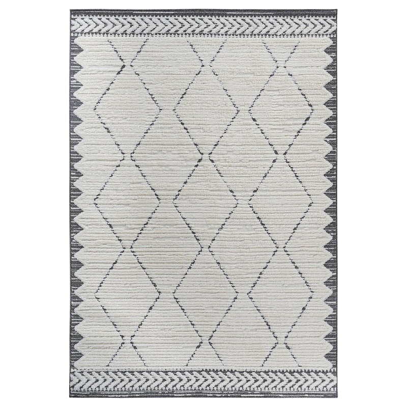 Step Collection High-Low Trellis Cream/Anthracite Indoor Area Rug, 9'X12', Modern, Contemporary, Geometric, Bohemian, Bedroom, Kitchen, Living Room, Non Shedding Carpet