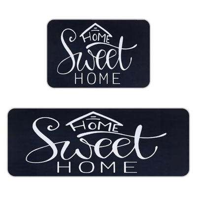 Black Home Sweet Home Kitchen Mats 2 Pcs Kitchen Hallway