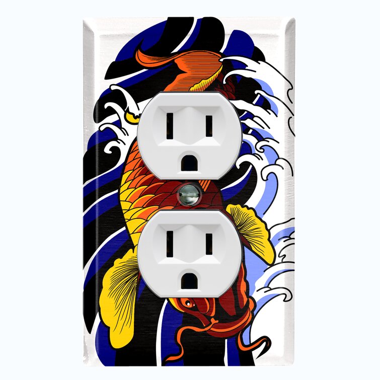 Metal Light Switch Plate Outlet Cover (Red Koi Fish - Single Duplex)
