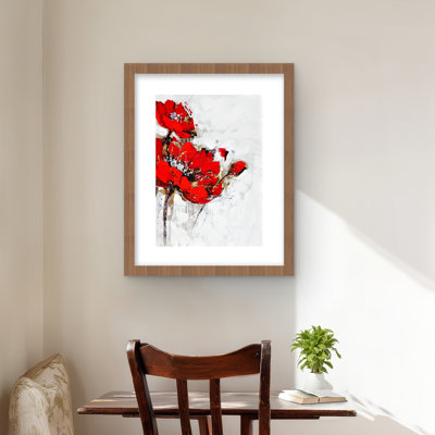 Abstract Red Flowers with Texture - Framed Print for Bedroom