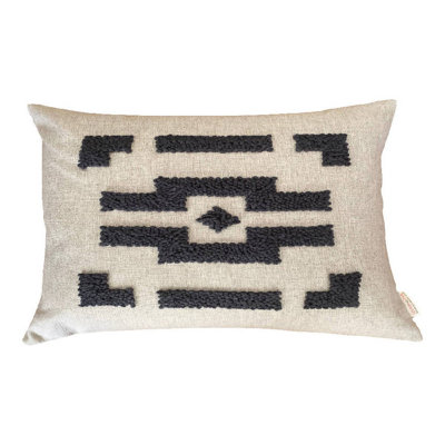 Oreiller Punch Needle Ndebele - Motif 3 / gris anthracite sur naturel