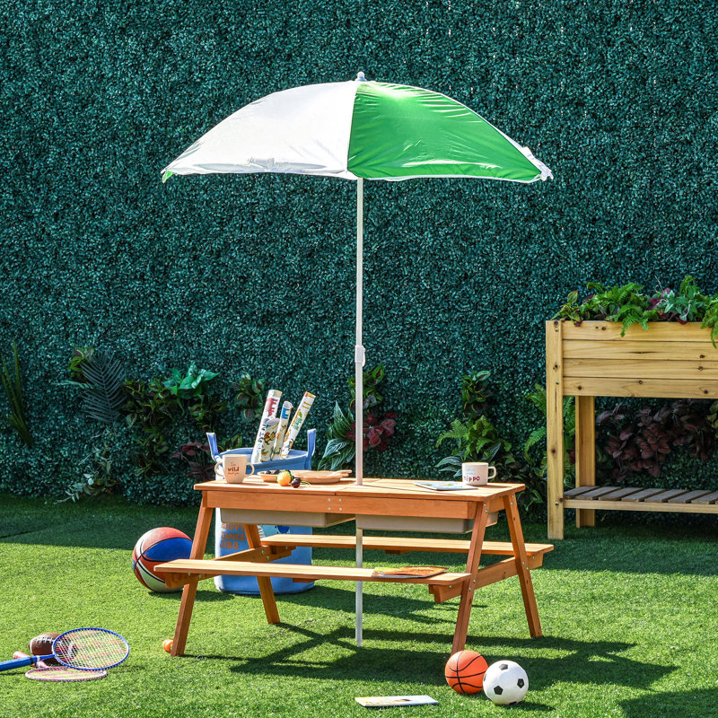 Kids Picnic Table With Umbrella And Storage Inside