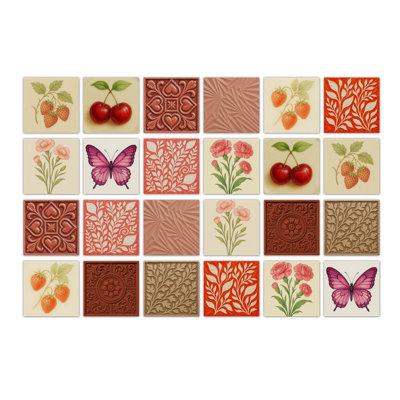 Autocollants de carrelage mural auto-adhésif, autocollants de dosseret en PVC à motif floral européen de 3,94 po x 3,94 po, paquet de 24 housses imperméables et amovibles pour la cuisine et la salle de bain (abordable)