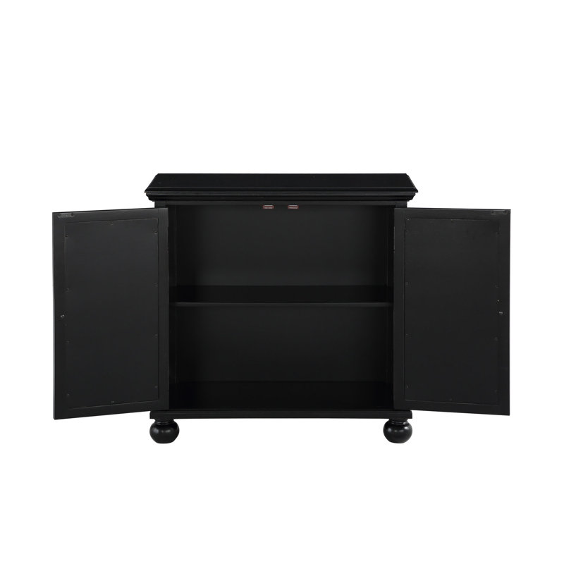 Modern Traditional Wood Cabinet, Antique Black, Mirror Doors, 1-2 Shelf Interior Storage Black Finish, Wood, Doors