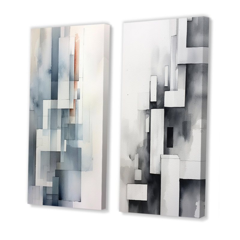 «Zen abstrait gris», 2 pièces sur toile, H 32 po x l 32 po, Toile tendue