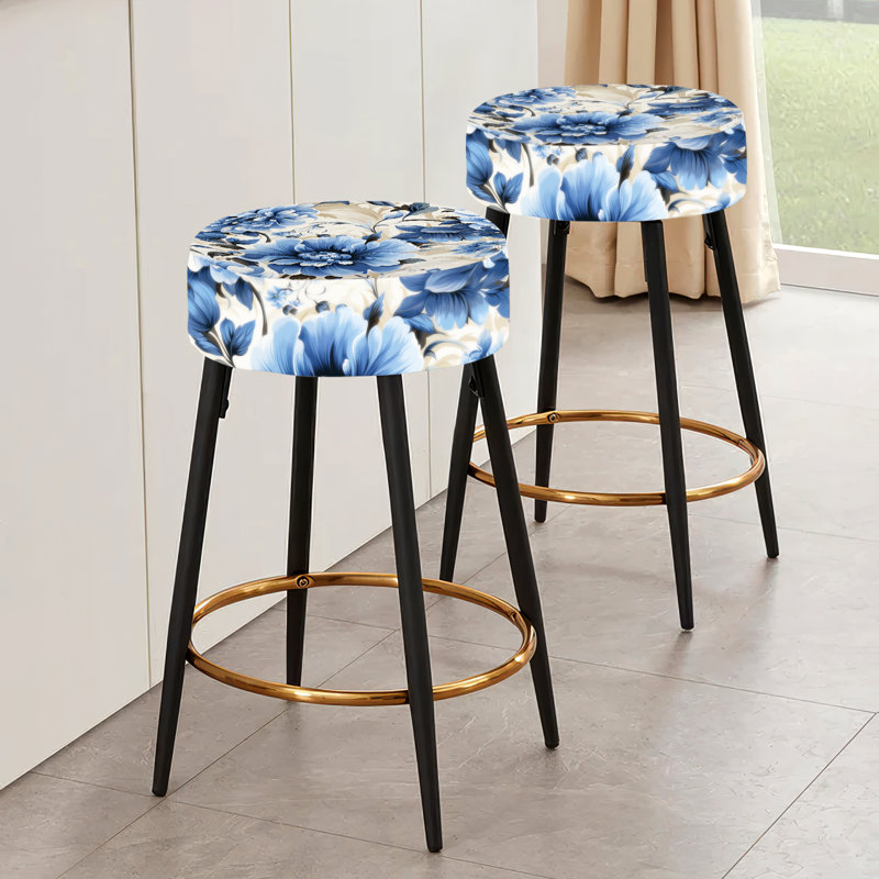Ensemble de 2 tabourets de bar en filigrane de style victorien bleu cobalt