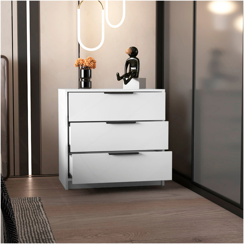 Commode rectangulaire blanche à 3 tiroirs, Blanc