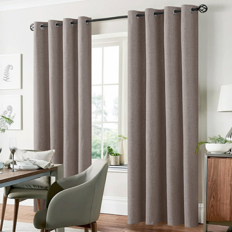 100% Linen Blackout Curtains with Eyelets – Ready Made (Set of 2), 168cm Width x 183cm Drop, Beige