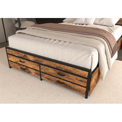 Bed Frame With 8 Storage Drawers, LED Headboard, Charging Station, Metal Platform, No Box Spring, Noise-Free, Stable And Solid