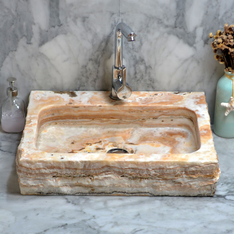 Oliver Rectangular Golden Onyx Above-Counter Stone Sink