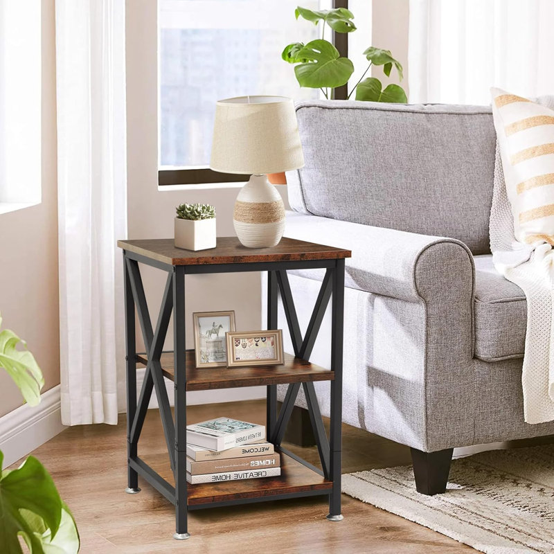 End Tables With Storage Shelf, 12" D X 16" W X 24" H, 3-Tier Side Table, End Tables Living Room Farmhouse, X-Shaped Night Stands For Bedrooms Bedside Tables