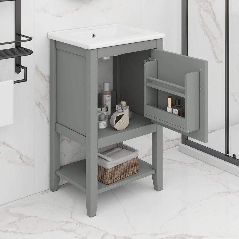 Meuble-lavabo de 20 pouces avec support de rangement, tablette ouverte, Gris