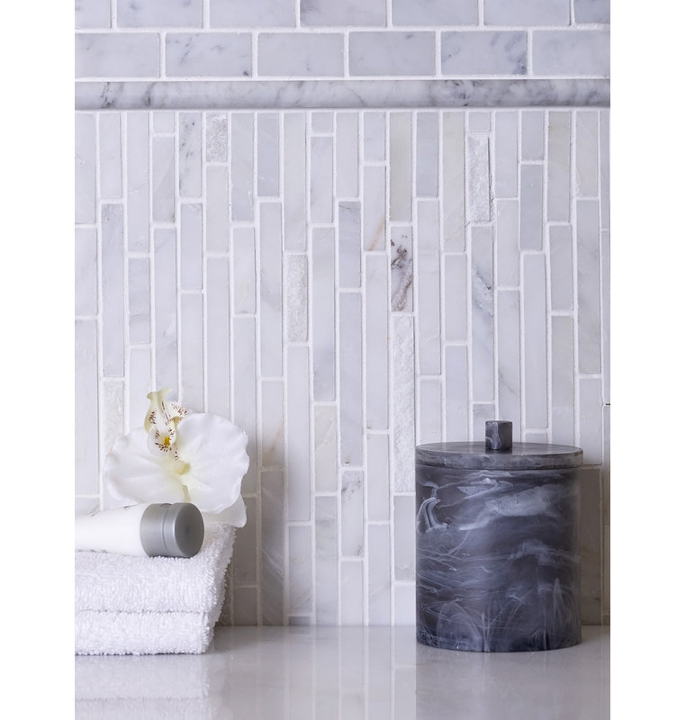 11.6" X 12" Linear Marble Mosaic Tile, White