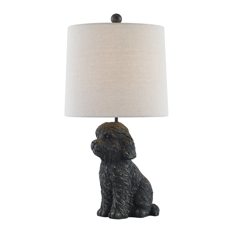 Resin Doodle Dog Table Lamp With Linen Shade, Black