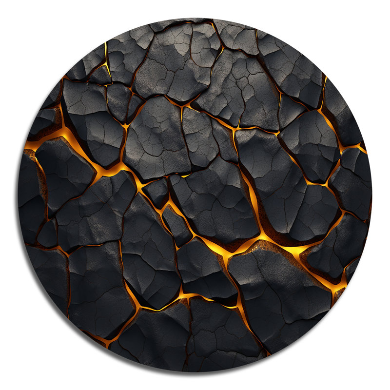 Volcans, veines volcaniques - paysages d'art rond en métal, H 29 po x l 29 po