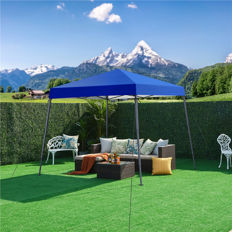 10 x10 FT Pop Up Canopy Tent with Carry Bag Guy Lines Ground Stakes, Blue