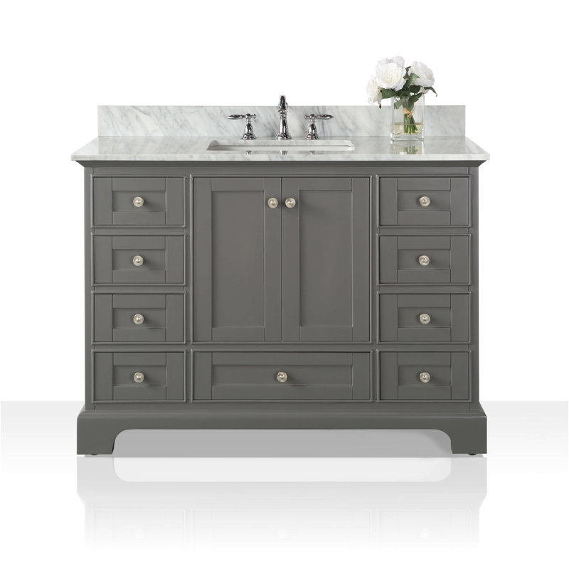Audrey 48'' W Single Vanity, Carrara White, Brushed Nickel, Sapphire Gray