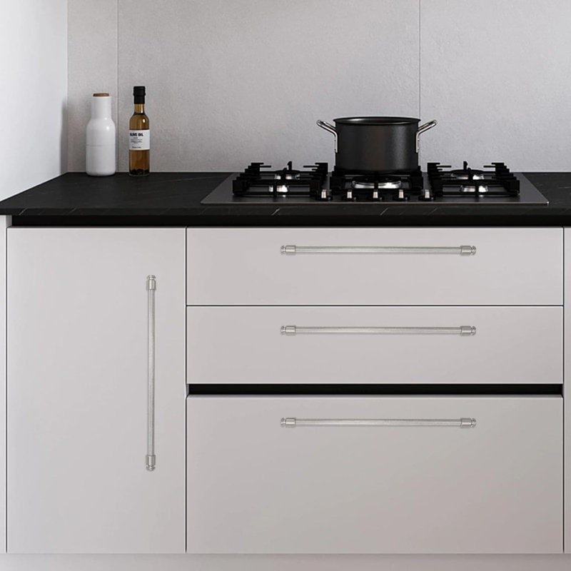 Poignées d'armoire 10 pouces en nickel satiné brossé, poignées de tiroir moletées, paquet de 6 avec vis pour armoires de cuisine et quincaillerie de meuble