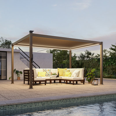 Solar LED Louvered Pergola, Outdoor Metal Pergola with LED Strip Lights, Patio Pergola with Adjustable Roof for Patio, Deck, Garden,Yard