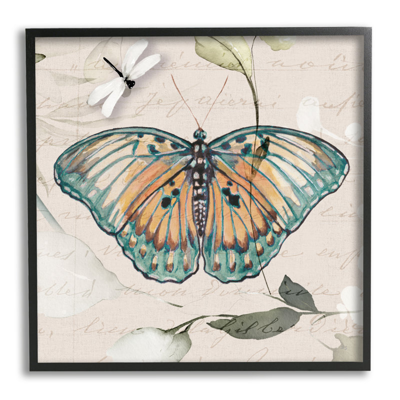 Boho Butterfly and Script Print on Canvas with Black Frame