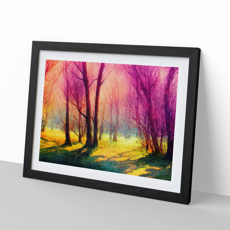 Watercolour Spring Forest - Single Picture Frame Print, Black, 46cm H x 64cm W