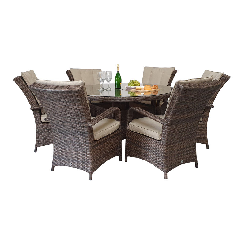 Faith 6 - Person Round Patio Dining Set with Cushions included, Natural White, Brown