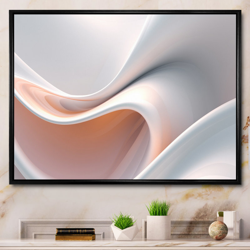«Orange Blue Fractal Ripples VII», reproduction sur toile, Cadre flottant noir, H 12 po x l 20 po