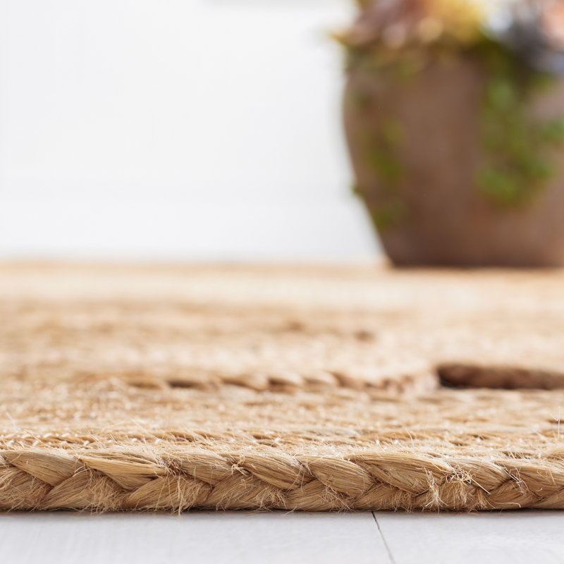 Phirun Natural Fiber Hand Woven Jute Solid Color Rug, Oval 4' x 6'