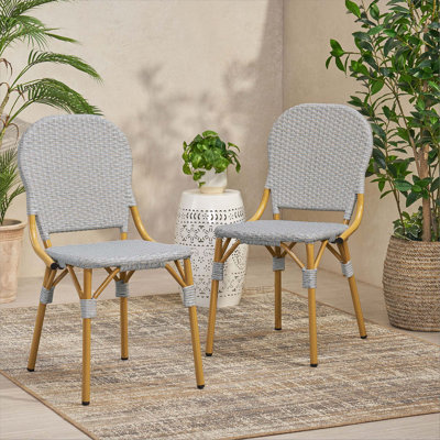 Ensemble de 2 chaises d'extérieur en rotin PE et aluminium sans accoudoirs, finition grise et bambou